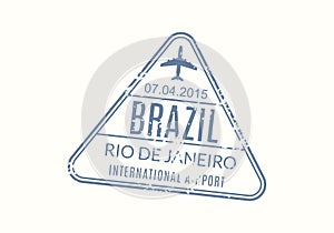 Brazil Passport stamp. Visa stamp for travel. Rio De Janeiro international airport grunge sign. Immigration, arrival and departure